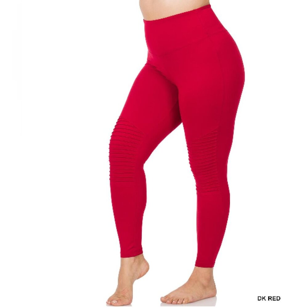 Plus Size Full Length WIDE WAISTBAND MOTO LEGGINGS DK RED
